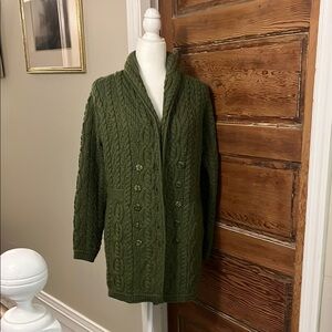 Aran Crafts Wool Green Cable Knit Cardigan Sweater